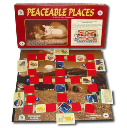 Peaceable Places Game Box, Board and Pieces set up to Play