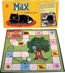Max (the Cat) Game Box, Board and Pieces set up to Play