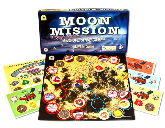 Moon Mission Game Board, Box and Pieces Displayed