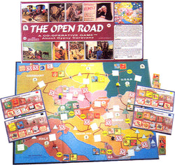 The Open Road Game, Box, Board and Pieces arranged and displayed at Play