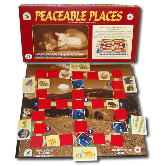 Peaceable Places Game Box, Board and Pieces set up to Play