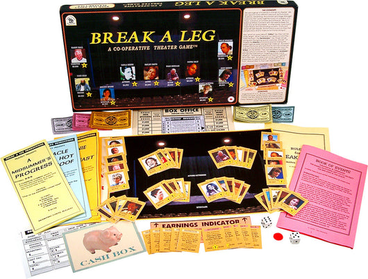 Break A Leg Game Box, Board, Cards, Rules and Pieces Displayed