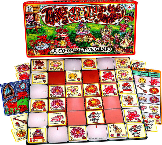 There's a Growly in the Garden Game Board, Box and Pieces Displayed in Play