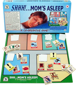 Shhh...Mom's Asleep Game Displayed with Board, Box and Cards