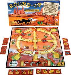 Round-Up Game Box, Board and Pieces set up to Play! Giddy-Up!