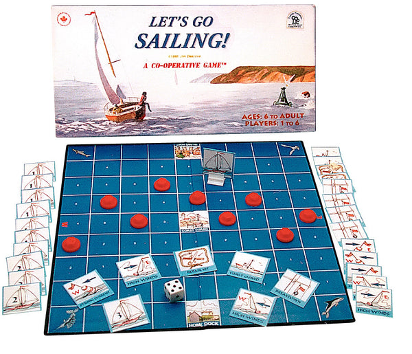 Let's Go Sailing Game Board, Box and Pieces Displayed in Play