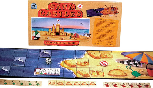 Sand Castles Game Box, Board and Cards laid out for Play