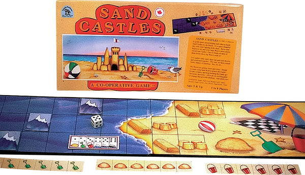 Sand Castles Game Box, Board and Cards laid out for Play