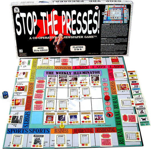 Stop the Presses! Box, Game Board and Pieces displayed in Play
