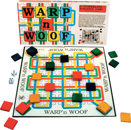 Warp 'n Woof Game Board, Box and Pieces Displayed as in Play